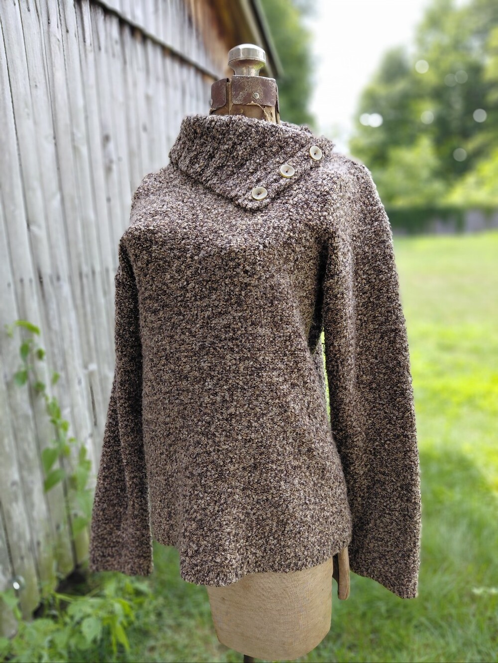 Vintage 90s Avalin cozy brown knit button collar sweater USA made Womens M